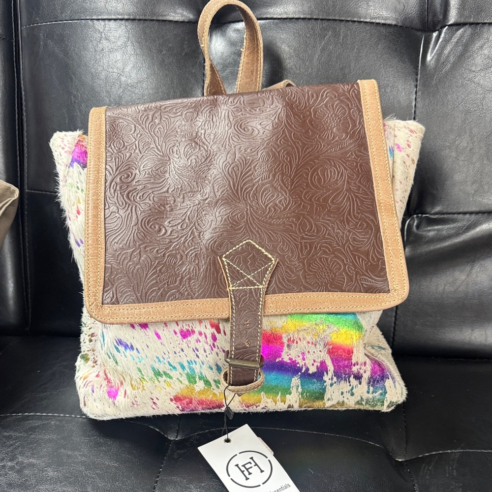 Western Metallic Hide Leather Tooled Backpack